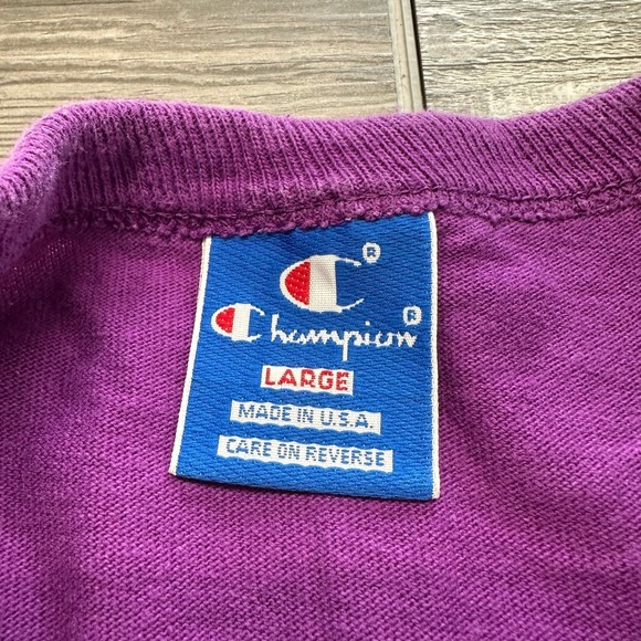 Vintage Champion Purple Mens L‎ Crewneck Plain Blank Brand Logo T-Shirt 90s - Picture 3 of 9